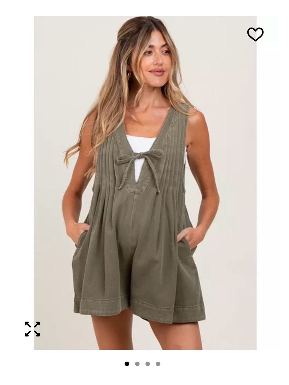 Olive Green Sleeveless Tie-Front Romper